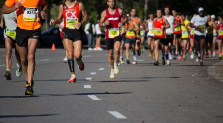 VALENCIA, SPAIN - OCTOBER 21: Runners compete in the XXI Valencia Half Marathon on October 21, 2012 in Valencia, Spain.のeditorial素材
