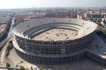 VALENCIA, SPAIN - JULY 4: The Valencia Football Stadium under construction on July 4, 2013 in Valencia, Spain. The stadium, when completed, will have a capacity of 74,000 seats.のeditorial素材