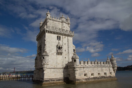 LISBON, PORTUGAL - MAY 28, 2014: The Belem Tower in Lisbon. The tower was built in the early 16th century and is a UNESCO World Heritage site.のeditorial素材