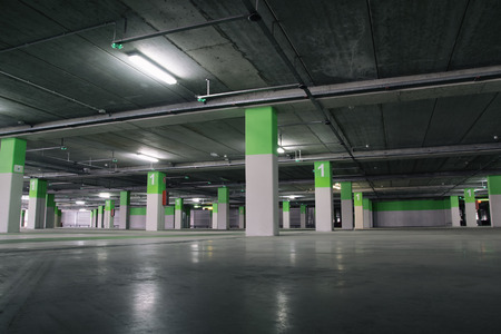 Airport Parking garage underground, industrial interior.のeditorial素材