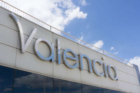 VALENCIA, SPAIN - SEPTEMBER 17, 2014:  The Valencia sign outside of the Valencia, Spain Airport.  About 4.98 million passengers passed through the airport in 2013.のeditorial素材