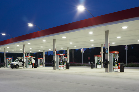 JACKSONVILLE, FLORIDA, USA - AUGUST 5, 2015: A Gate Petroleum gas station at night. Gate Petroleum...