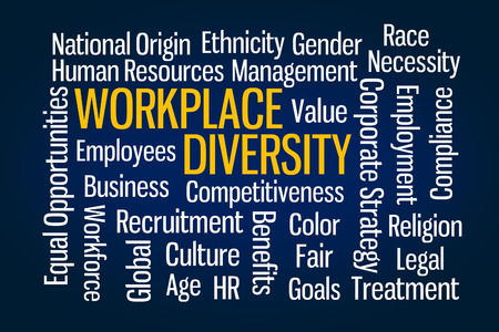 Workplace Diversity word cloud on Blue Backgroundの写真素材