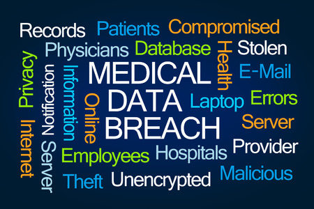Medical Data Breach word cloud on blue backgroundの写真素材