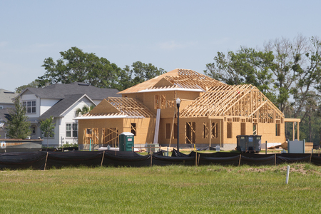 JACKSONVILLE FL - MAY 7, 2017: A new home under construction. According to the Northeast Florida Builders Association, a total of 941 permits were issued for new single-family homes in the four-county area.のeditorial素材