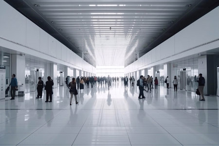Professionals Walking in Blur Motion Iinside a Business Center or Corporate Building, Generative AIの素材