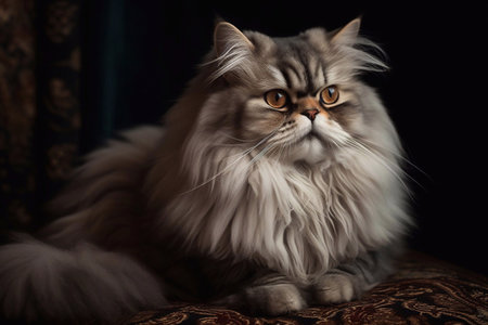 Portrait of a Laid Back Gentle Round Eyed Purebred Persian Cat, Generative AIの素材