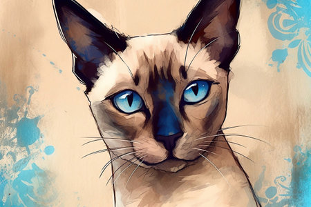 Art Work of an Elegant Graceful Purebred Siamese Cat, Generative AIの素材