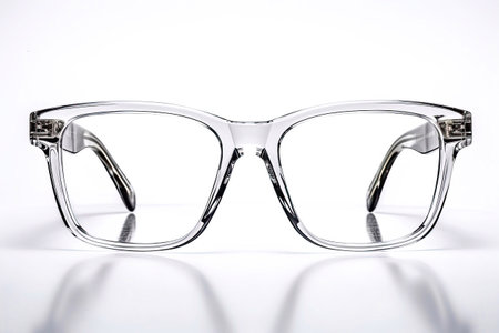 Pair of Translucent Oversized Square Frame Eyeglasses Isolated on White Background with Reflectionの素材