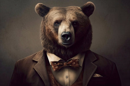 Protrait of a Big Brown Bear in a Business Suit, Generative AIの素材