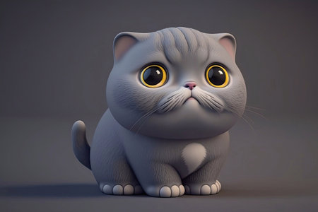 Gray Affectionate Cartoon Scottish Fold Cat, Generative AIの素材