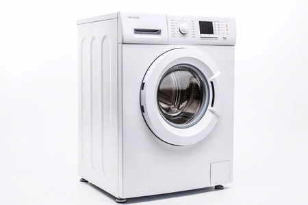 Energy Efficient White Washing Machine Using Modern Technology Isolated on a White Background, Generative AIの素材