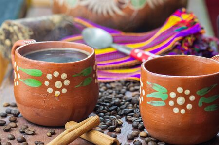 Cafe de Olla, Traditional Mexican Coffee from Clay Potsの写真素材