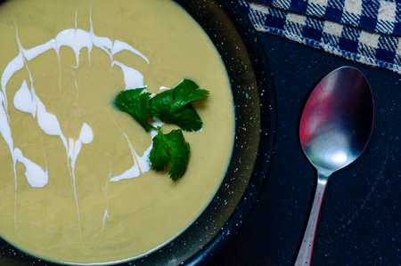 Cream of Chili Poblano Soup. Mexican food vegetarian cuisine