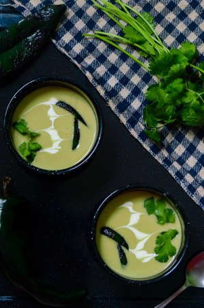 Cream of Chili Poblano Soup. Mexican food vegetarian cuisine