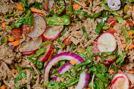 Beef salpicon. Mexican spicy beef steak salad close upの写真素材