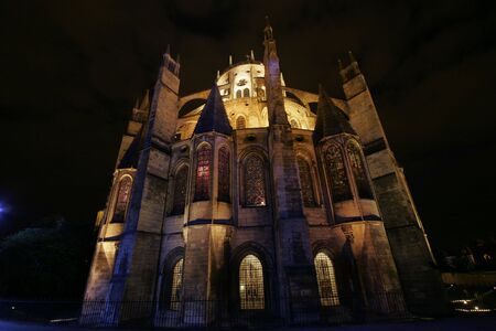 The Gothic cathedral of St.Etienne photographed at nightの写真素材