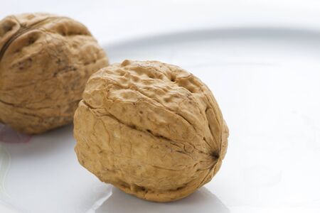 Walnuts on a white background