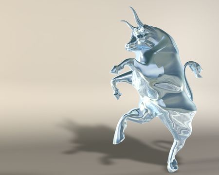 Digital 3d illustration of a statue representing a rampant glass bullの写真素材
