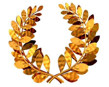 3d illustration of a golden laurel wreathの写真素材