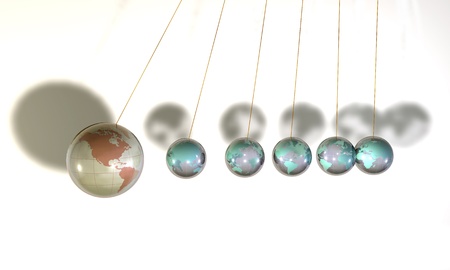 Six spheres of glass hung up to the threadsの写真素材