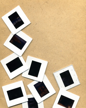 Scattered photographic slides on neutral backgroundの写真素材