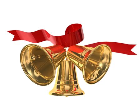 3d illustration of three Christmas bells on white backgroundの写真素材