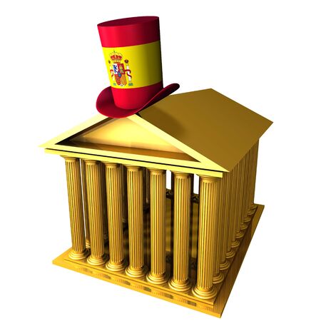 3d illustration of Spanish top hat standing over stocks exchange buildingの写真素材