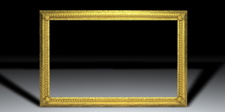 Rectangular golden picture frame on dark backgroundの写真素材