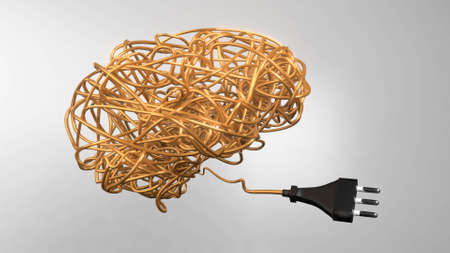 3D concept digital illustration of a unplugged wires brain