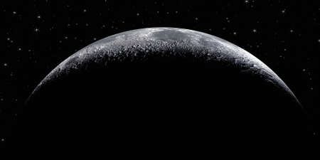 3D rendering illustration of moon surface on dark starry background (Based on image map by NASA)のeditorial素材