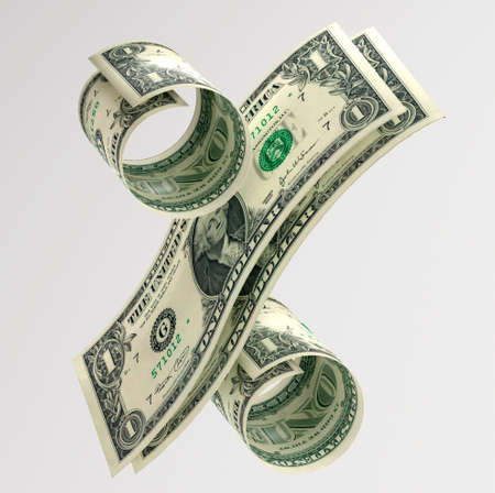 3D Illustration of Percentage symbol made up by 1 dollar banknote