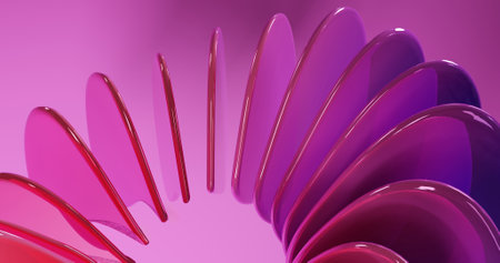 3d rendering of abstract background with waves in pink and purple colorsの写真素材