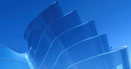 Abstract blue background. Computer generated 3D photo rendering. Blue glass surface.の写真素材