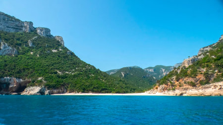 Cala Sistine - Nuoro - Sardinia - Italy - Very fine sandy beach gently sloping into a sea of crystal clear waterの写真素材
