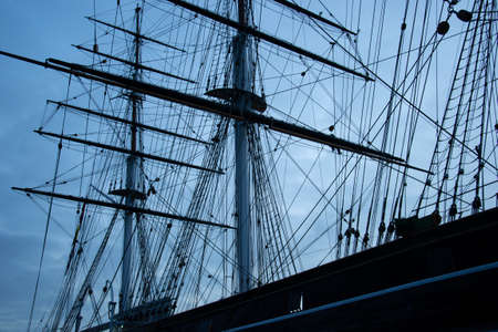 Details of the Cutty Sark ship in the light of the winter sunset.の写真素材