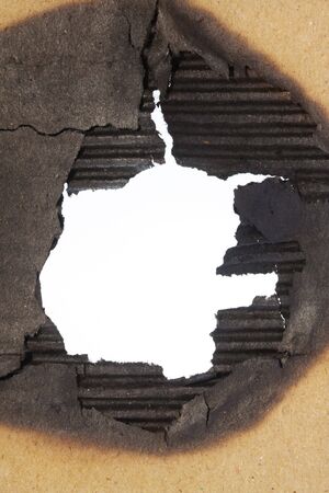 Burnt cardboard grunge frame.  Interesting textures through the layers of this corrugated brown cardboard.の写真素材