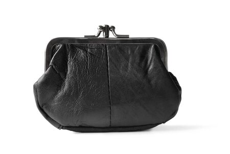 Black coin purse, isolated on white with soft shadow.の写真素材