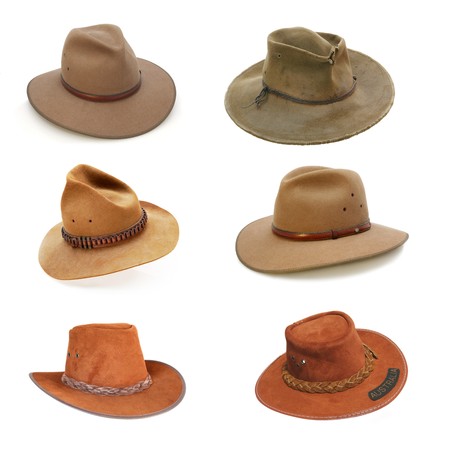 Collection of Australian bush hats, well isolated on white.  (Please see my portfolio for full-size individual images.)の写真素材