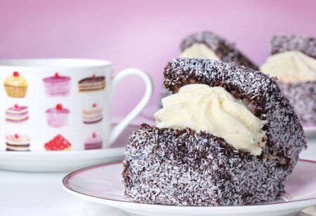 Lamington Cream Sponge Cakesの写真素材