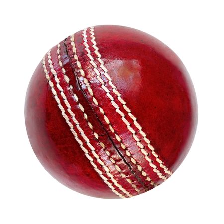 Cricket ball, isolated on white.  Classic red leather.の写真素材