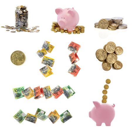 Collection of Australian money images, isolated on white.の写真素材