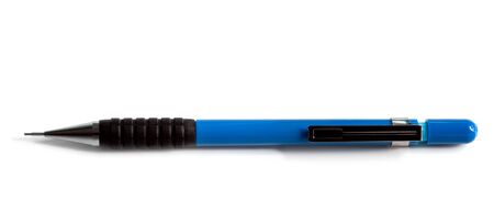 Sharp blue mechanical pencil, over white background.の写真素材