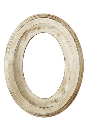 Oval picture Frame, with distressed finish.  Isolated on white.の写真素材
