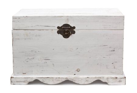 Old wooden trunk, closed.  Distressed painted finish.  Clipping path included.の写真素材