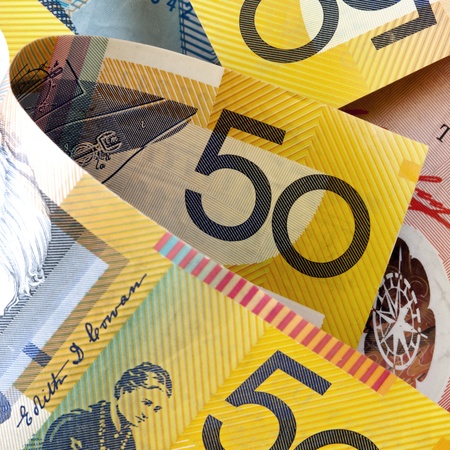 Australian money, in close-up.  Square composition.