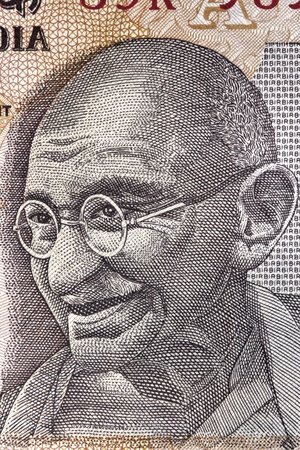 Portrait of Mahatma Gandhi on an Indian ten rupee note   Great detail の写真素材