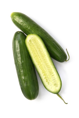 Lebanese cucumbers isolated on white.  Overhead view.の写真素材