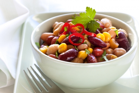Three bean and corn salad with chili   Delicious vegetarian eating の写真素材