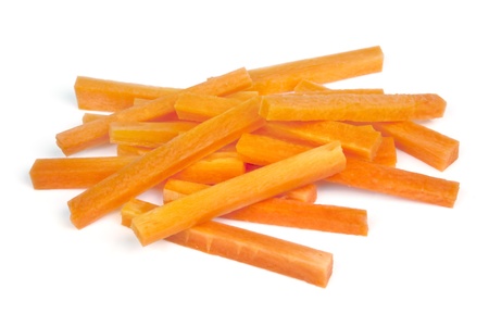 Carrot sticks in a pile, isolated on white background の写真素材